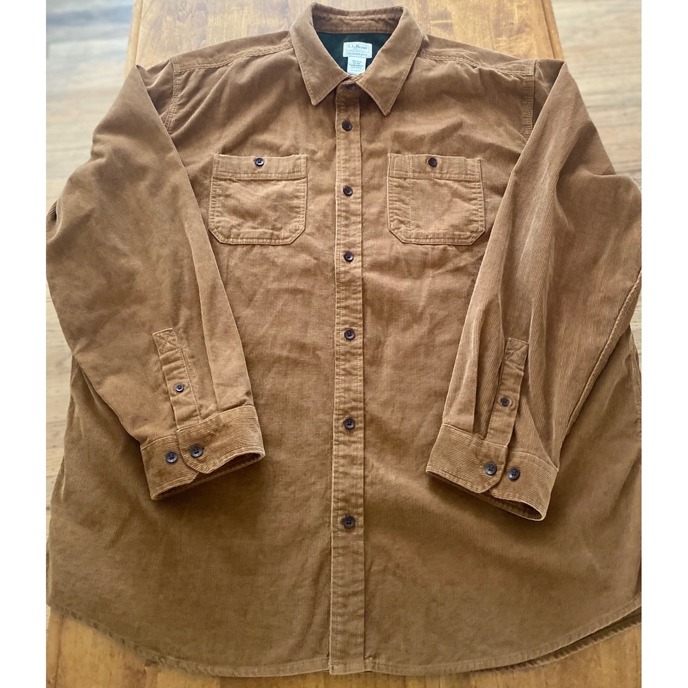 L.LBean Traditional Fit Corduroy Shirt XXL Brown Workwear Button Front Overshirt